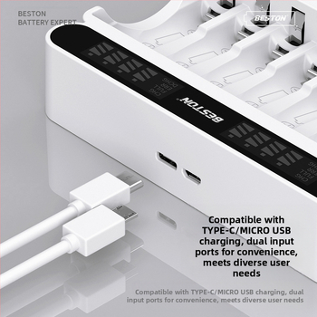 Beston Ni-MH 1.2V зарядно за батерии с интелигентен LCD дисплей, модел C9024L – вход 5V/2A, изход AA 1800mA, AAA 900mA