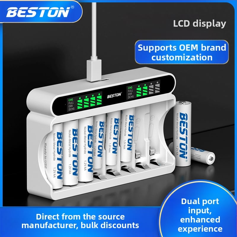 Beston Ni-MH 1.2V зарядно за батерии с интелигентен LCD дисплей, модел C9024L – вход 5V/2A, изход AA 1800mA, AAA 900mA
