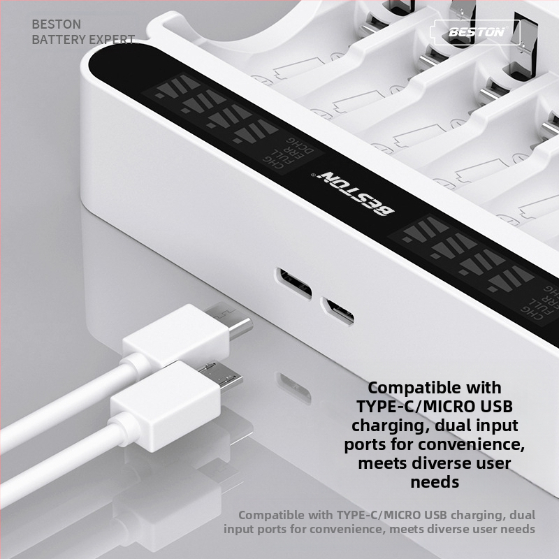 Beston Ni-MH 1.2V зарядно за батерии с интелигентен LCD дисплей, модел C9024L – вход 5V/2A, изход AA 1800mA, AAA 900mA