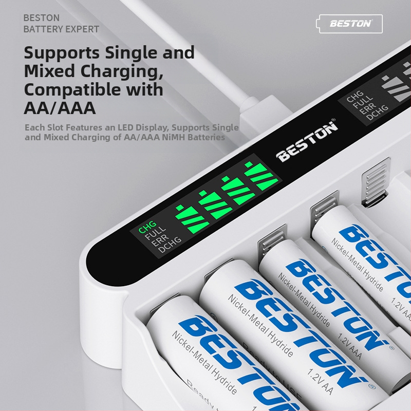 Beston Ni-MH 1.2V зарядно за батерии с интелигентен LCD дисплей, модел C9024L – вход 5V/2A, изход AA 1800mA, AAA 900mA