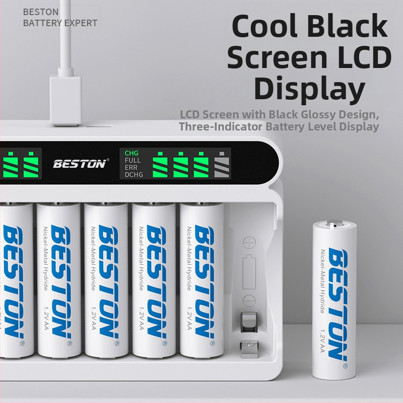 Beston Ni-MH 1.2V зарядно за батерии с интелигентен LCD дисплей, модел C9024L – вход 5V/2A, изход AA 1800mA, AAA 900mA