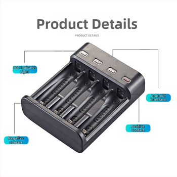 BS5-04 Ni-MH зарядно за батерии, 4 слота, станция за зареждане, вход 5V, изход 300mA