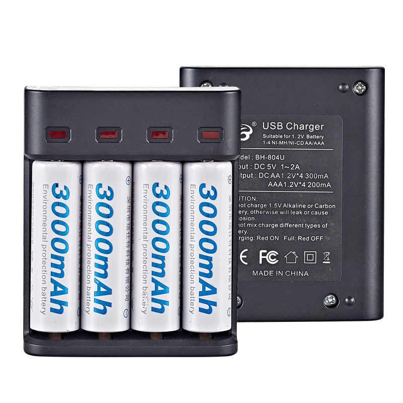 BS5-04 Ni-MH зарядно за батерии, 4 слота, станция за зареждане, вход 5V, изход 300mA