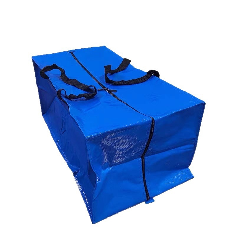 Persikraustymo krepšys su džakardo užtrauktuku, dviguba peties rankena, PP laminuota audinio apdaila; dvigubo sluoksnio storis: 60 silk; dienos gamyba: 5000; tikslas: įpakavimas