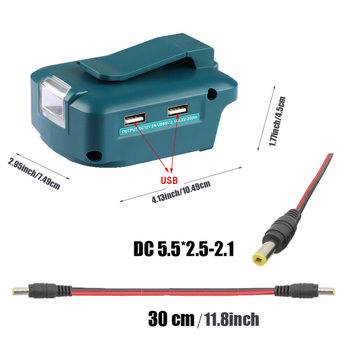 Makita 14.4V/18V литиева батерия — двоен USB конвертор с LED светлина