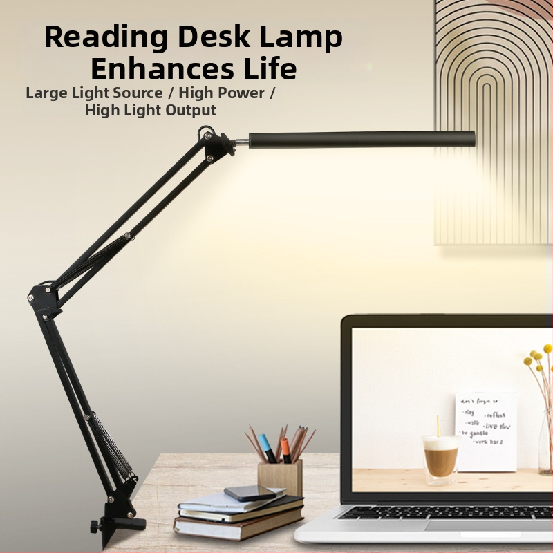 LED сгъваема лампа за четене с дълго подвижно рамо и защита на очите – USB захранване, сензорно управление, пластмасов абажур, CRI 80–89