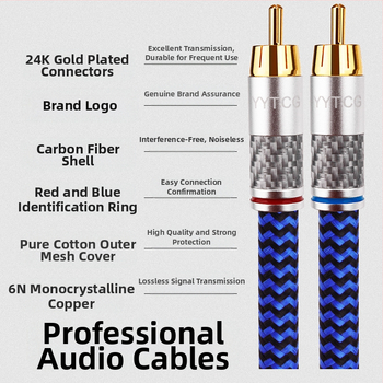 YYTCG 6N μονοκρυσταλλικός χαλκός RCA καλώδιο σήματος, 2-σε-2 HiFi ήχου σύνδεση