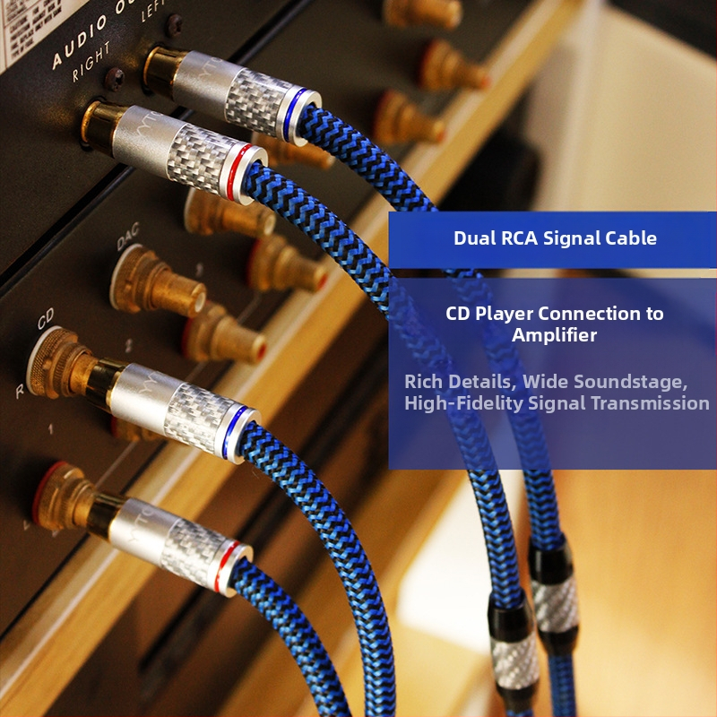 YYTCG 6N монокристален мед RCA сигнален кабел, 2 към 2 HiFi аудио конектор