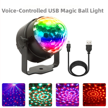 Автомобилна USB магическа топка светлина – гласово управление, LED светодиоди, USB 5V захранване, IP20, интериор на автомобил