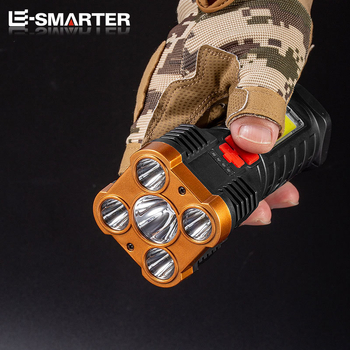 Φορτιζόμενος εξωτερικός φορητός LED φακός με πολλαπλές πηγές φωτισμού, 10W, 360° περιστροφή, μακρινή εμβέλεια 200–500 m, τροφοδοσία με μπαταρία, πολυλειτουργικός με προστασία υπερφόρτισης