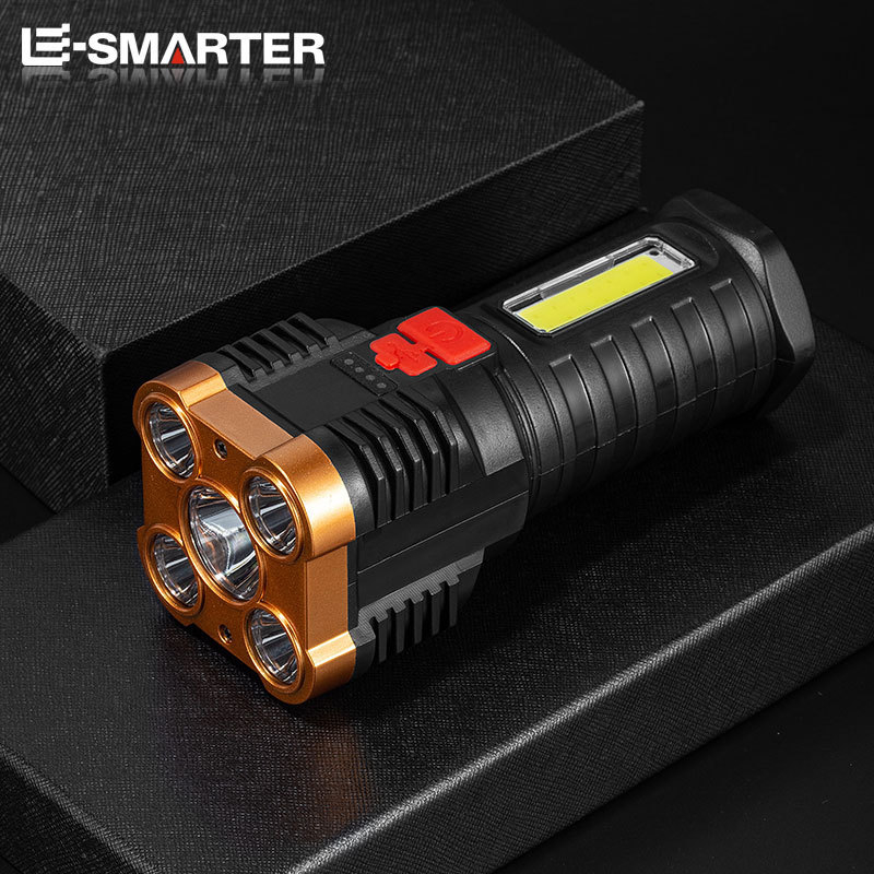 Kültéri hordozható LED zseblámpa több fényforrással, 10W, 360°-os forgatás, hosszú hatótávolság 200–500 m, akkumulátoros működés, többfunkciós túláramvédelmi