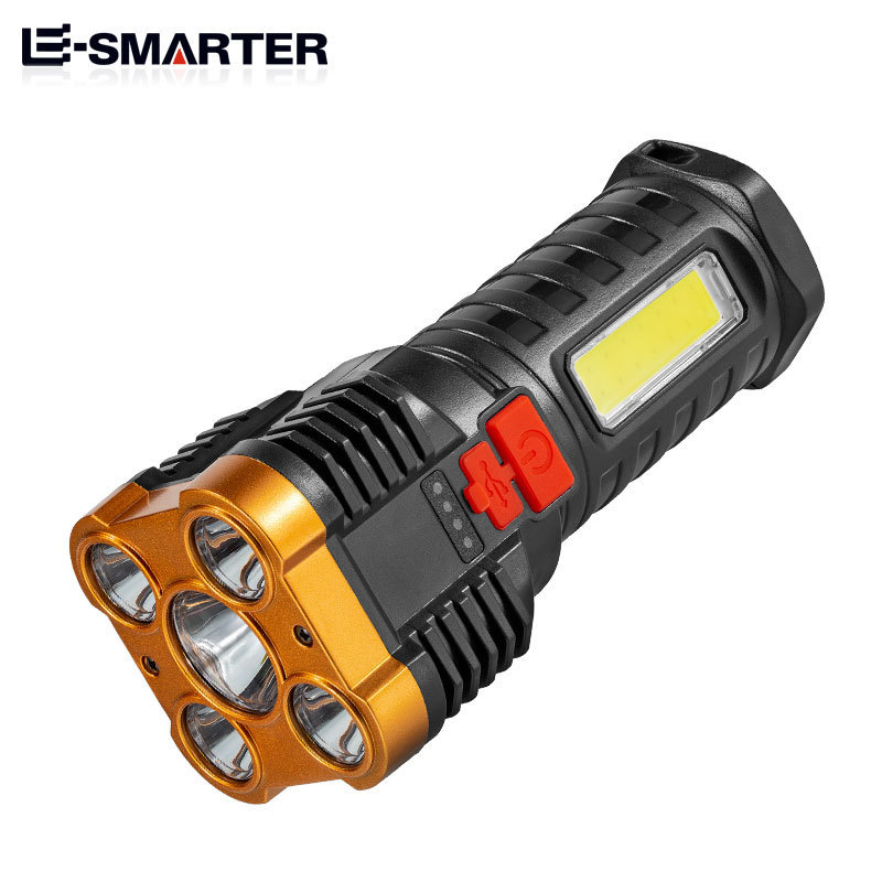 Kültéri hordozható LED zseblámpa több fényforrással, 10W, 360°-os forgatás, hosszú hatótávolság 200–500 m, akkumulátoros működés, többfunkciós túláramvédelmi