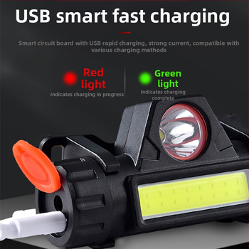 Κεφαλόφακος LED με λαμπτήρα + LED, επαναφορτιζόμενος, μπαταρία 1200mAh, φορτιστής περιλαμβάνεται, εξωτερικός φωτισμός, εμβέλεια 100–200 m