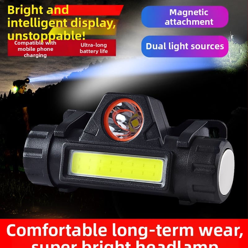 LED čelna lampica, izvor svjetla: žarulja + LED, punjiva baterija 1200mAh, uključuje punjač, vanjska rasvjeta, domet 100–200 m