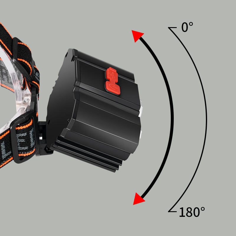 Punijiva čelna lampica s ugrađenom 18650 baterijom (1200 mAh), USB punjenje, COB izvor svjetla, 5 LED, ABS kućište, domet do 50 m