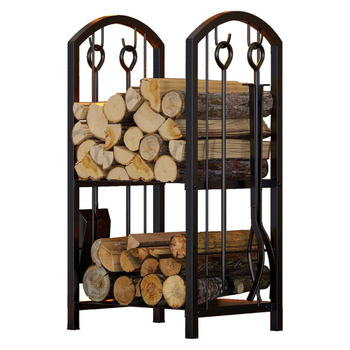 Μεταλλική διόροφη ράρα για ξύλα με δυνατότητα κρέμασης εργαλείων, αποσπώμενη και φορητή, κατάλληλη για εσωτερικούς και εξωτερικούς χώρους