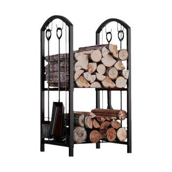 Μεταλλική διόροφη ράρα για ξύλα με δυνατότητα κρέμασης εργαλείων, αποσπώμενη και φορητή, κατάλληλη για εσωτερικούς και εξωτερικούς χώρους