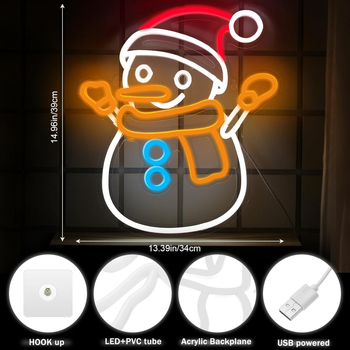 LED νέον φως σε σχήμα χιονάνθρωπου – ακρυλικό περίβλημα, είσοδος 5V, ρυθμιζόμενο φως, IP65, διάρκεια ζωής 9.999.999 ωρών