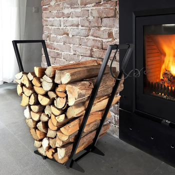 Σιδερένιο ράφι καυσόξυλων με γάντζους, φορητή αποθήκευση ξύλων, ένα επίπεδο, επιδαπέδια εγκατάσταση