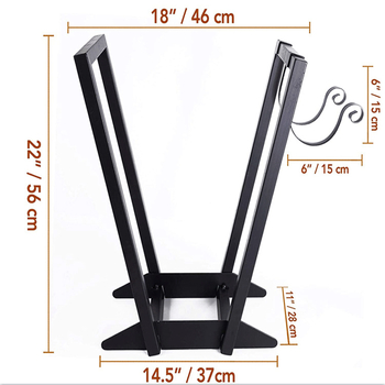 Σιδερένιο ράφι καυσόξυλων με γάντζους, φορητή αποθήκευση ξύλων, ένα επίπεδο, επιδαπέδια εγκατάσταση