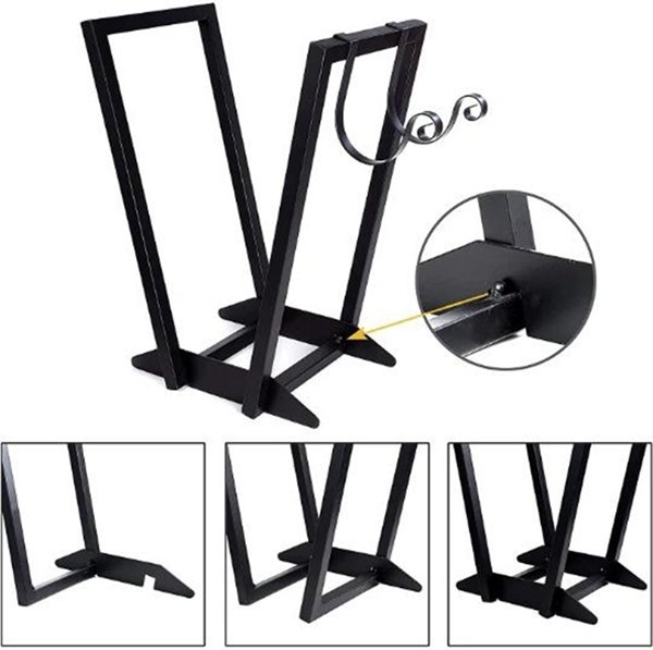 Стойка за дърва от ковано желязо с куки, преносима дървесна държач-стойка за дърва, едноетажна, подова