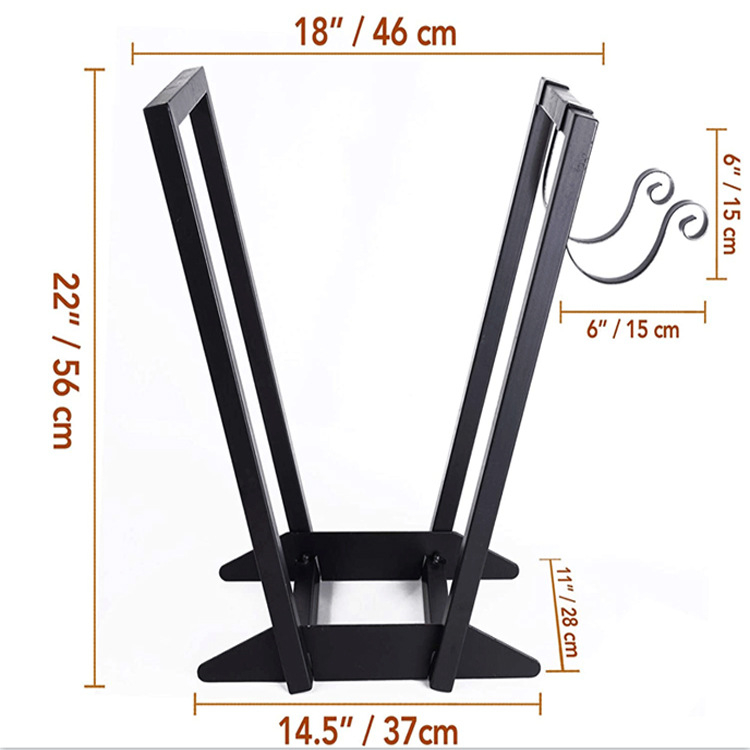 Стойка за дърва от ковано желязо с куки, преносима дървесна държач-стойка за дърва, едноетажна, подова