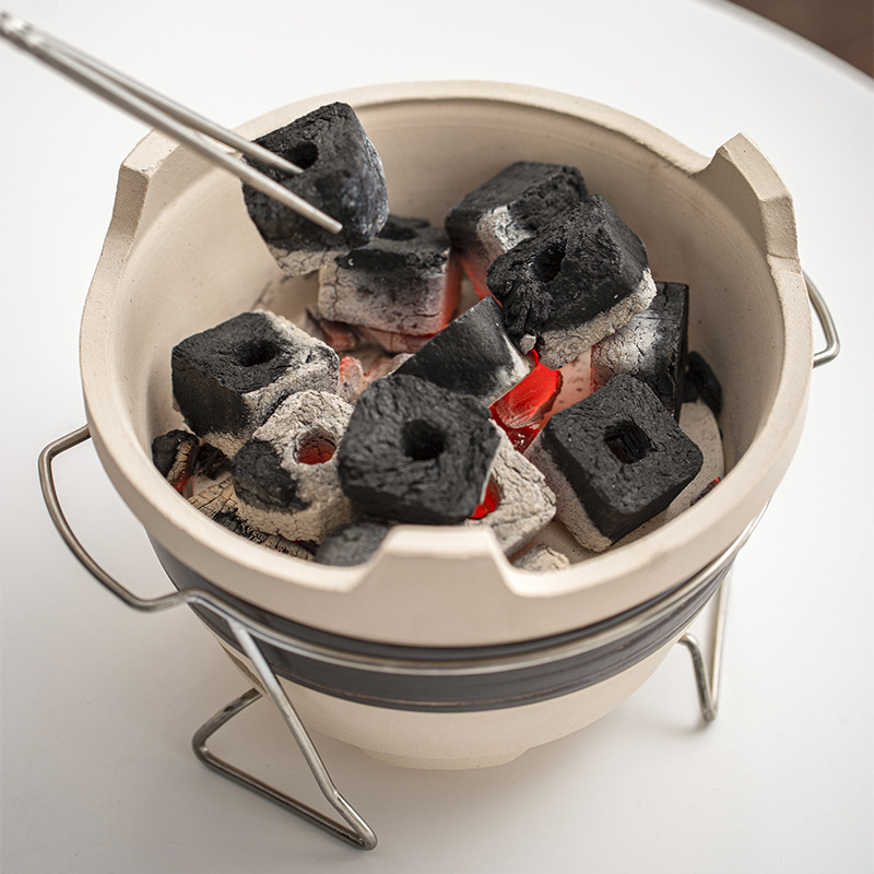 Керамична преносима печка за чай и барбекю за къмпинг, капацитет 4 порции, съд с едно дъно, без покритие