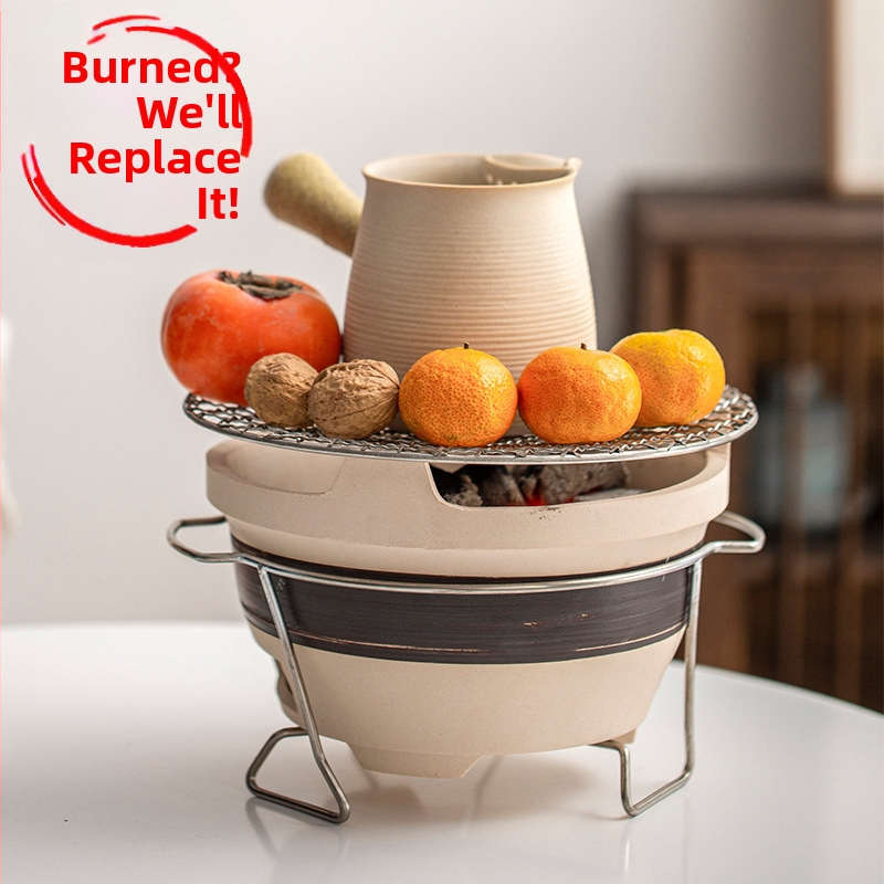 Керамична преносима печка за чай и барбекю за къмпинг, капацитет 4 порции, съд с едно дъно, без покритие