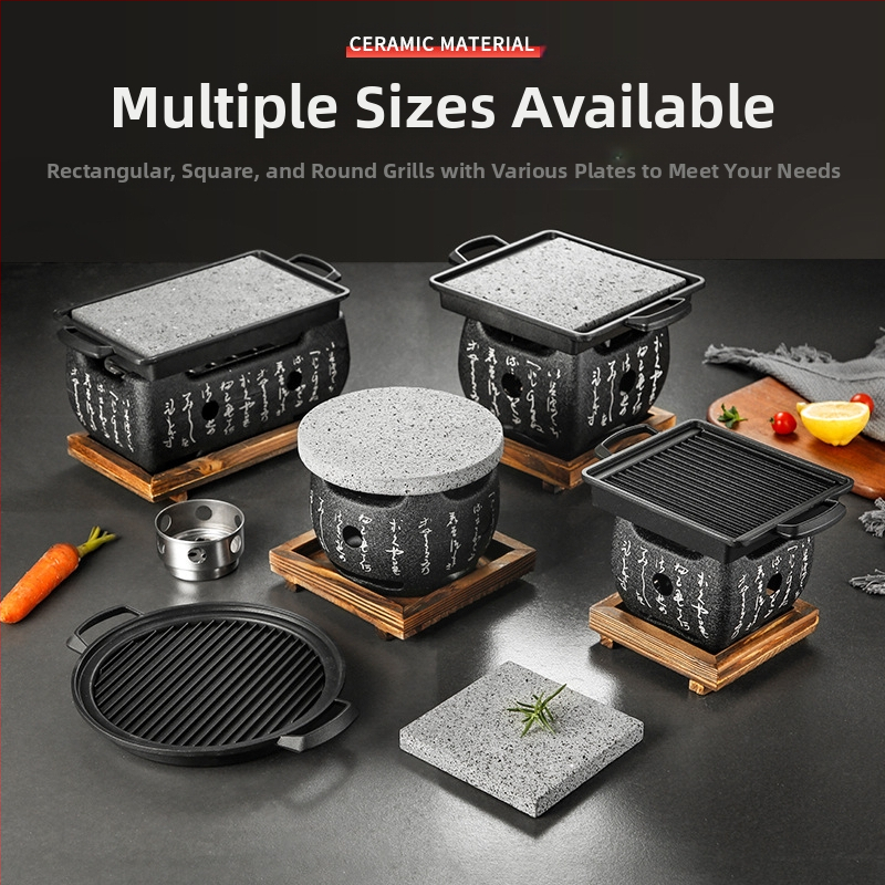 Boyue вулканична каменна квадратна платка за барбекю с канавка за масло, японски стил, високотемпературна каменна плоча за грил, изолация