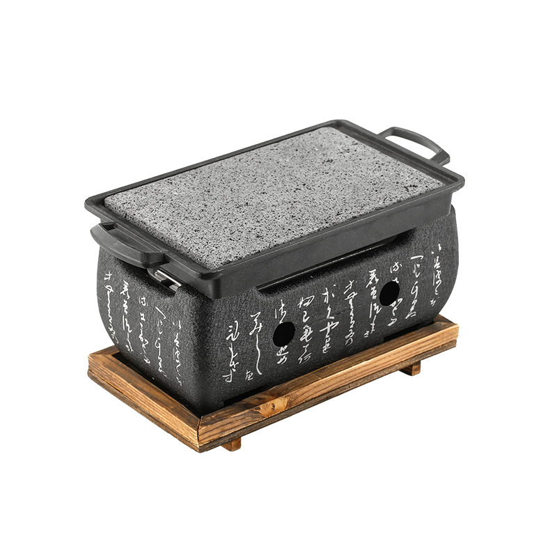Boyue vulkaninės kilmės akmens kvadratinė kepsninės plokštė su alyvos įdubimu, japonų stiliaus aukštatemperatūrinė akmens plokštė kepsniams, izoliacija