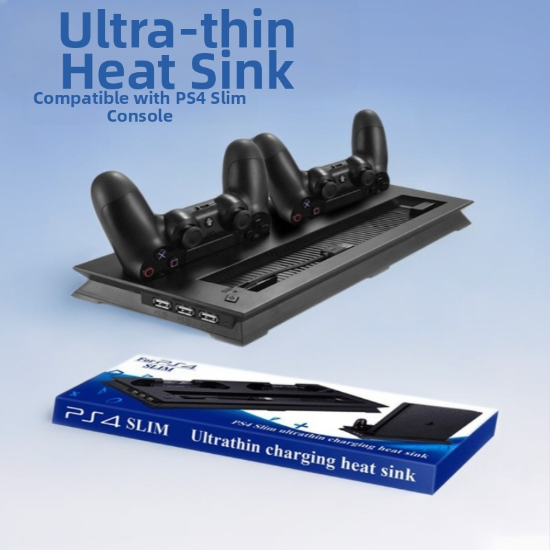 PS4 Slim daugiafunkcinis laikiklis su aušinančiu ventiliatoriumi, ultra plonas pagrindas, dviguba įkrova, Micro USB, 5V išvestis