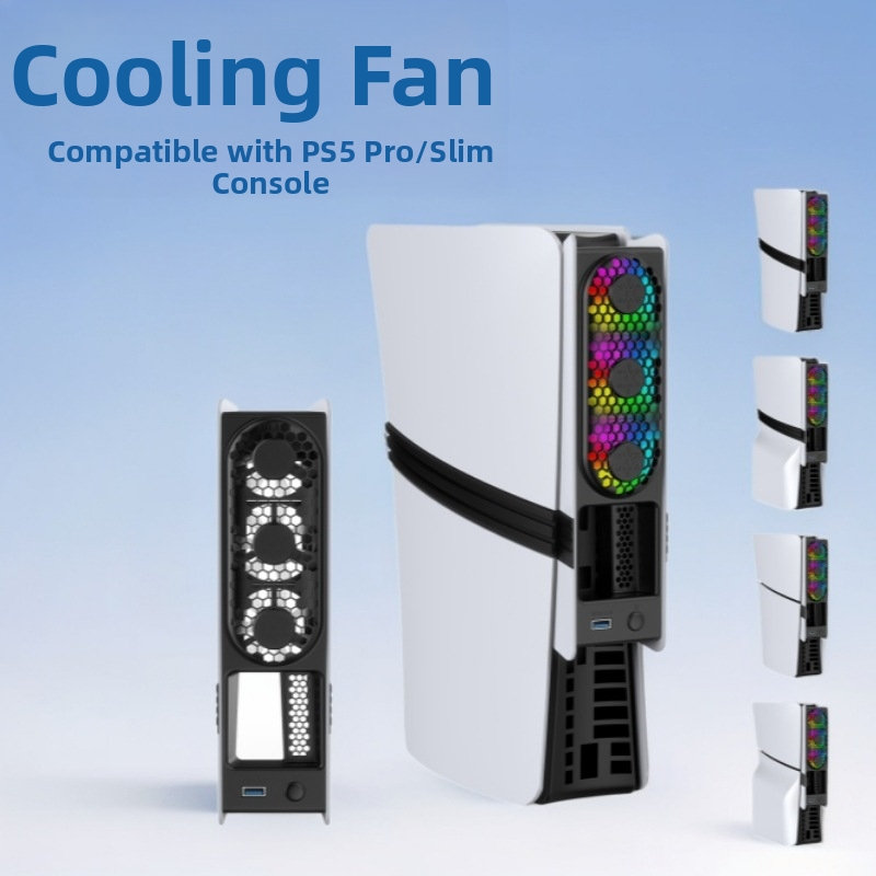 PS5 Pro/Slim jahutusventilaator intelligentse temperatuurikontrolli ja RGB tagumise valgustusega
