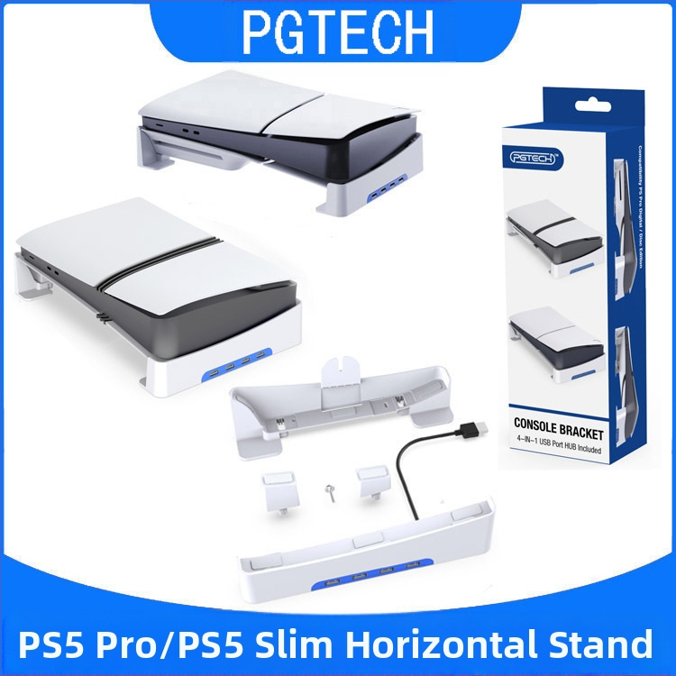 PGTECH PS5 Slim horizontālais statīvs ar 4 USB 2.0 portiem