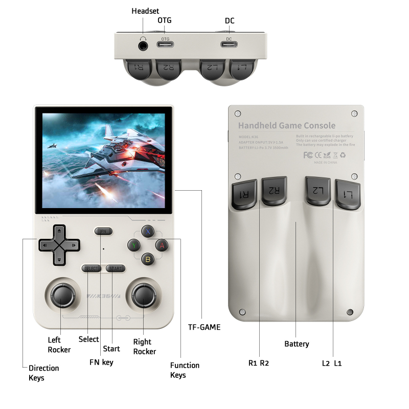 Портативна джойстик игрова конзола с Linux ОС, памет 64/128 MB, USB интерфейс, Wi-Fi, 3,5 mm аудио жак, носталгичен стил