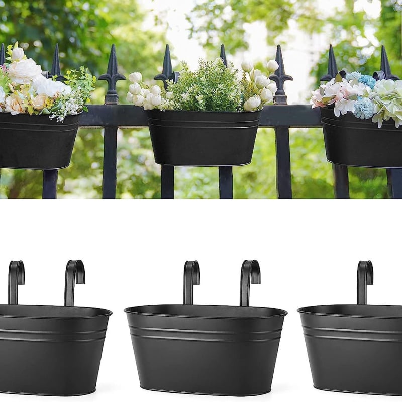 Ghiveci suspendat oval din fier forjat, montare pe perete sau tip suspensie, fier galvanizat, stil pastoral