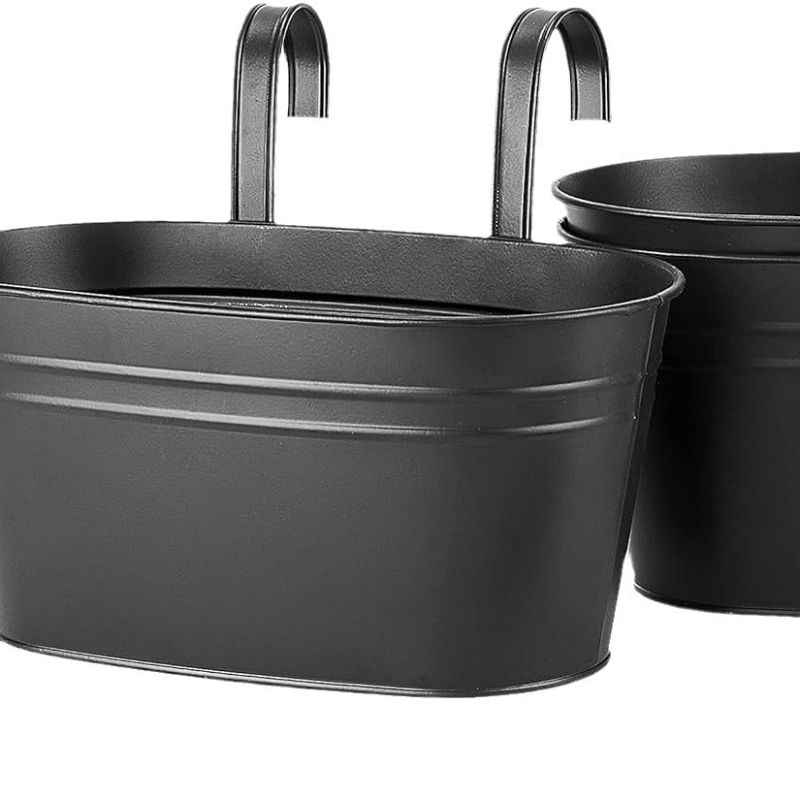 Ghiveci suspendat oval din fier forjat, montare pe perete sau tip suspensie, fier galvanizat, stil pastoral