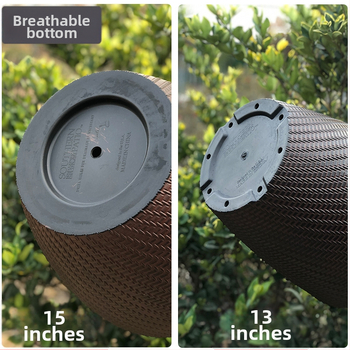 Γλάστρα με μοτίβο μιμητής ιτιάς-ρατάν, πλαστική, με έγχυση, για χρήση στο δάπεδο, απλός σχεδιασμός (Υλικό: πλαστικό; Διαδικασία παραγωγής: έγχυση; Τύπος χρήσης: για δάπεδο; Στυλ: απλό; Ιδιωτική ετικέτα: Ναι)