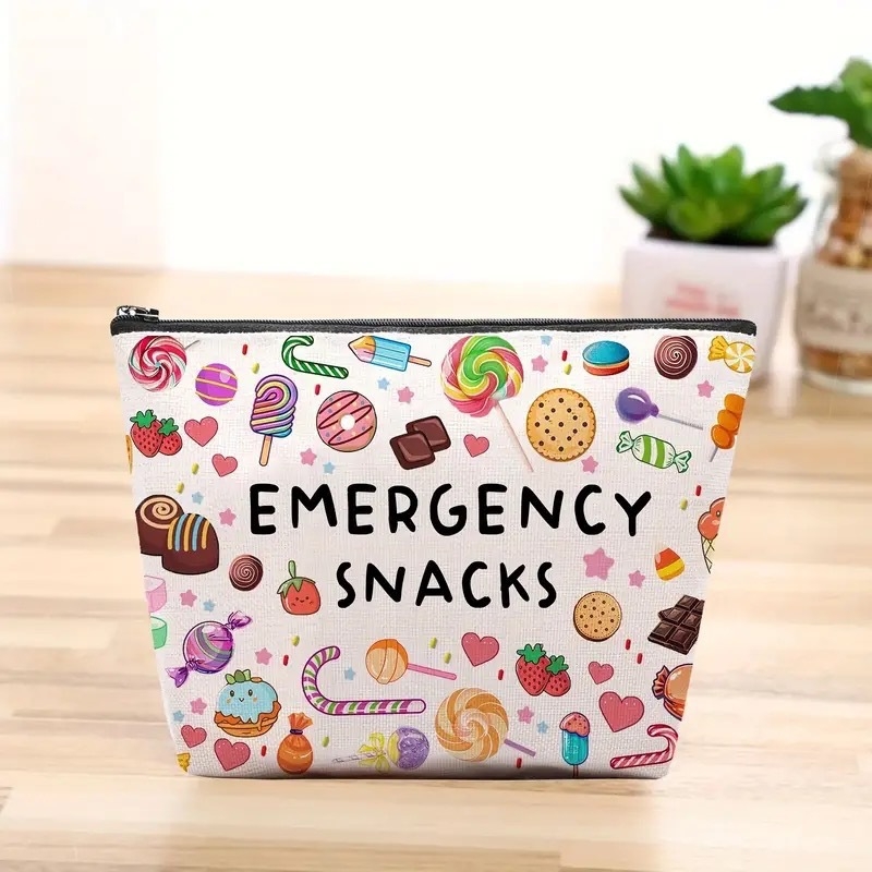 Козметична чанта с двустранен принт, платно, цип, унисекс за ежедневна употреба