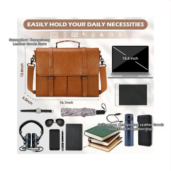 Ανδρική τσάντα-φορέας για φορητό υπολογιστή από συνθετικό δέρμα – ρετρό casual, επιχειρηματικό, многофункционική, PU επένδυση, μονόχρωμο σχέδιο, άνοιξη 2024