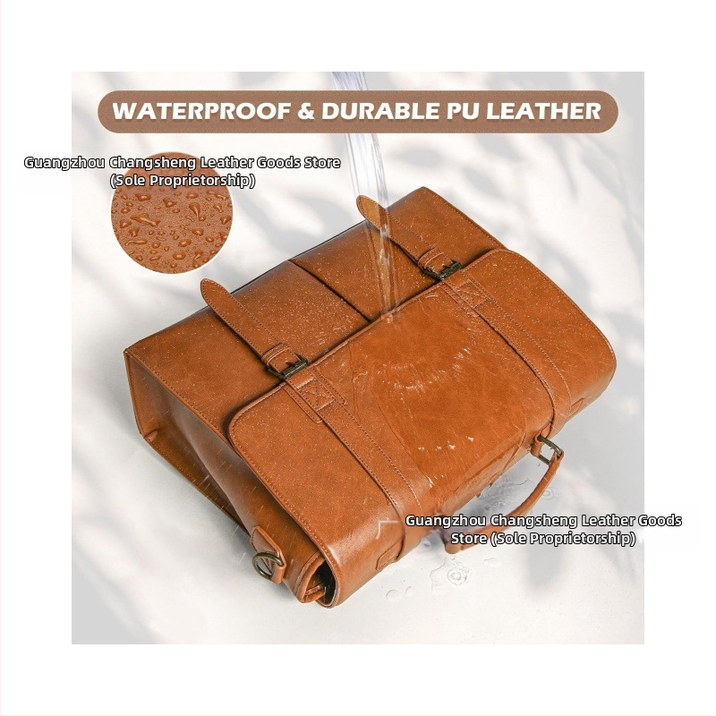 Pánska taška cez rameno na notebook z umelej kože – vintage, biznis, viacfunkčná, pevný jednofarebný vzor, PU podšívka, jar 2024