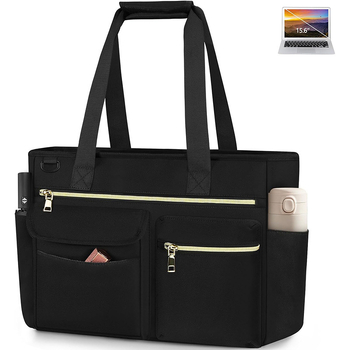 Geantă de umăr din pânză pentru femei cu compartiment cu fermoar, rezistentă la apă, mâneri duble, buzunare interioare pentru telefon și laptop