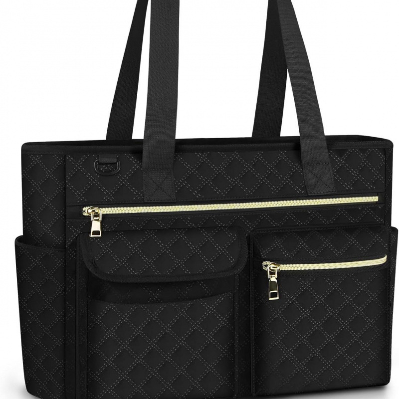 Geantă de umăr din pânză pentru femei cu compartiment cu fermoar, rezistentă la apă, mâneri duble, buzunare interioare pentru telefon și laptop