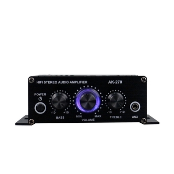 AK-270 усилвател на мощност, 12V вход, 20W+20W изход, 2-канален, 4–16 Ω импеданс