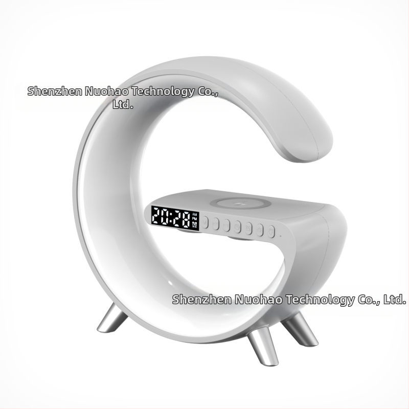 AI безжично зареждан Bluetooth говорител с амбиентно осветление, будилник и настолна лампа (Bluetooth 5.3; безжично зареждане; вградена батерия; будилник)