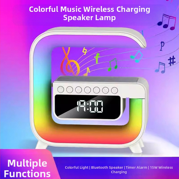 Bluetooth ηχείο με ασύρματη φόρτιση, νυχτερινό φως και RGB ατμόσφαιρα, σύστημα με 2 ηχεία, ξυπνητήρι και χρονοδιακόπτης, ενσωματωμένη μπαταρία 2000–4000mAh, IPX6, USB τροφοδοσία