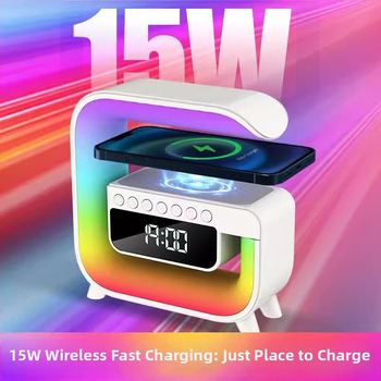 Bluetooth ηχείο με ασύρματη φόρτιση, νυχτερινό φως και RGB ατμόσφαιρα, σύστημα με 2 ηχεία, ξυπνητήρι και χρονοδιακόπτης, ενσωματωμένη μπαταρία 2000–4000mAh, IPX6, USB τροφοδοσία