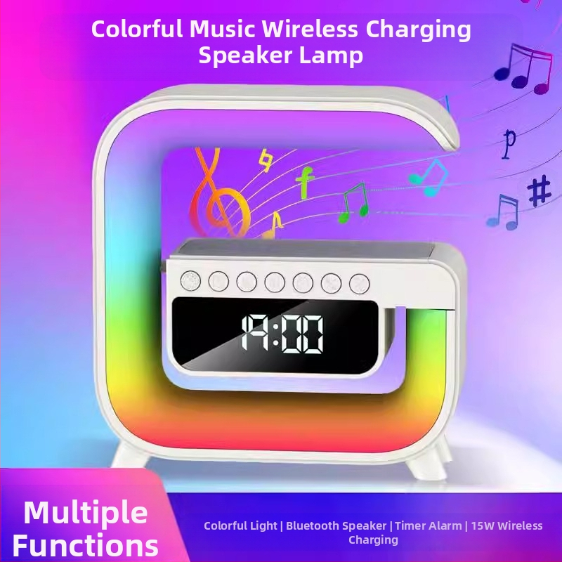 Bluetooth ηχείο με ασύρματη φόρτιση, νυχτερινό φως και RGB ατμόσφαιρα, σύστημα με 2 ηχεία, ξυπνητήρι και χρονοδιακόπτης, ενσωματωμένη μπαταρία 2000–4000mAh, IPX6, USB τροφοδοσία
