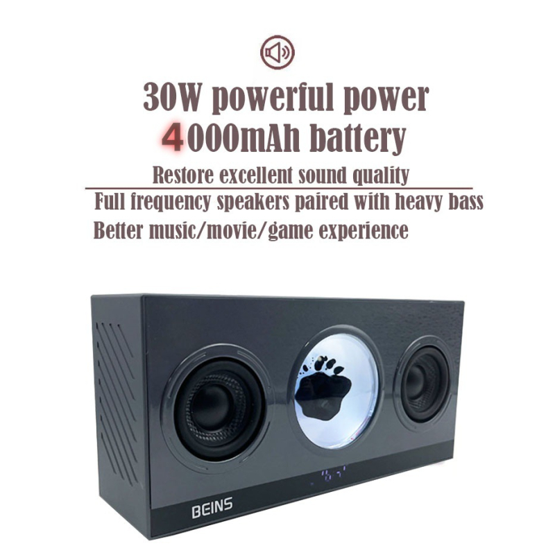 Ferrofluid hatású Bluetooth hangszóró, Bluetooth 5.3, 2 hangszóró, 30W, SNR ≥95 dB, beépített 4000–6000 mAh akkumulátor