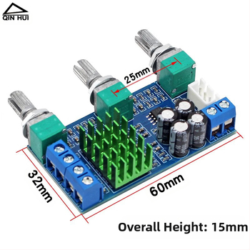 TPA3116D2 Διπλού Καναλιού Πλακέτα Ψηφιακού Ενισχυτή Ισχύος, 2×80W, Ρύθμιση Μπάσου, Ενσωματωμένος NE5532 Οπ-Ενισχυτής
