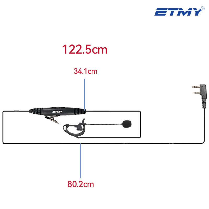 Vezetékes in-ear headset walkie-talkie, 3,5 mm egyenes dugó, mikrofonnal, 152,4 cm kábel
